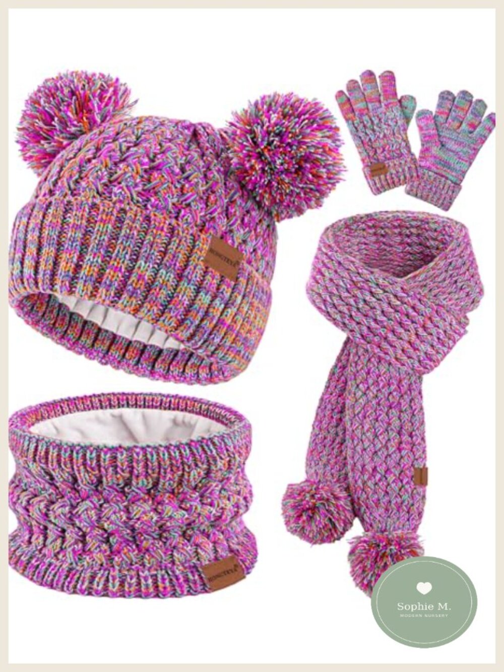 Kids Winter Hat Gloves Scarf Neck Warmer Set Thicken Warm Beanie Mittens 4 Pc
